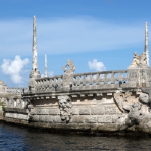 Stone breakwater barge at the Vizcaya Museum and Gardens on Biscayne Bay in the present day Coconut Grove neighborhood of Miami, Florida.